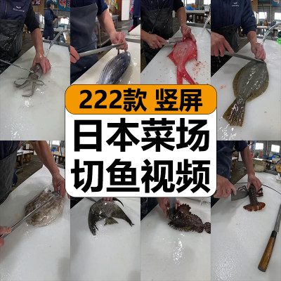 日本菜市场手工切鱼切海鲜刮鱼鳞去皮解压短视频高清小说推文素材