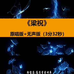 梁祝化蝶双双飞蓝色粒子荷花蝴蝶飞舞蹈演出舞台LED背景视频素材
