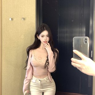 實(shí)價(jià)實(shí)拍純欲性感修身 女軟糯仿羊絨純欲風(fēng)上衣 V領(lǐng)針織開衫