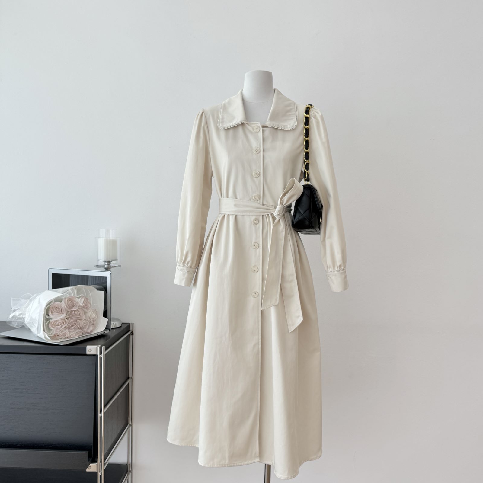 DH OFFICIAL 大花伊丽莎白韩版风衣 杏色气质收腰高智淡人