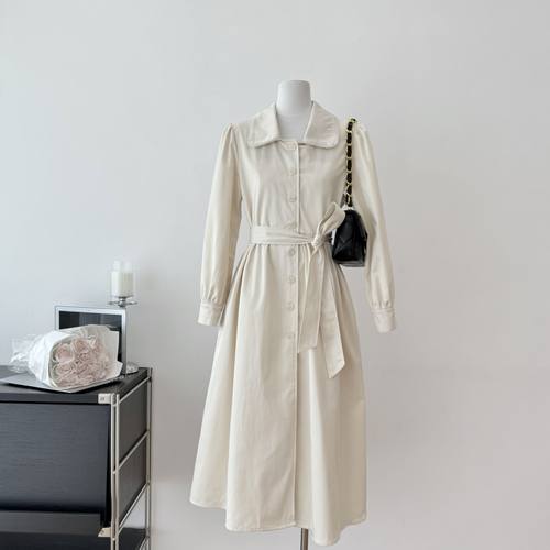 DH OFFICIAL 大花伊丽莎白韩版风衣 杏色气质收腰高智淡人