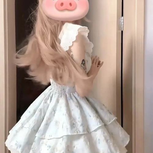 樱织花翎小飞袖温柔碎花连衣裙女夏日绝美公主蛋糕裙收腰蓬蓬裙子