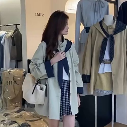 韩版2025秋新款森系日系休闲百搭中长款风衣外套可拆卸披肩套装