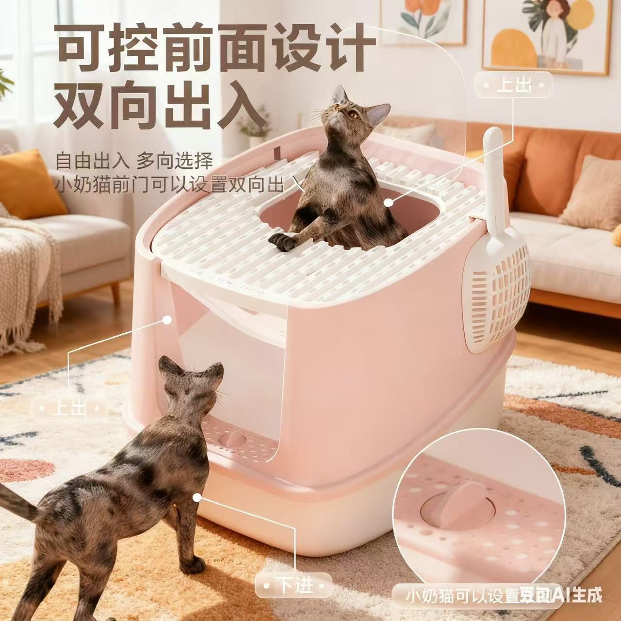猫砂盆超大号防外溅防臭全封闭式厕所幼猫家用特大顶入式猫咪砂盘