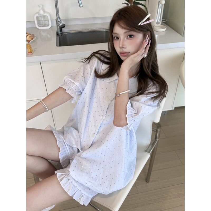 代购CrypticKiosk纯棉睡衣夏季甜美少女风两件套可外穿家居服套装