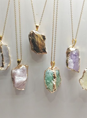 天然水晶石鎏金包边吊坠带链条