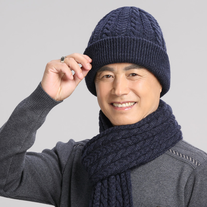 3中老年帽子男秋冬中年爸爸羊毛毛线针织老人老年人保暖爷爷毛线帽