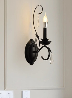 法式复古黑色壁灯中古风高档水晶卧室床头灯酒店装饰背景墙卧室灯