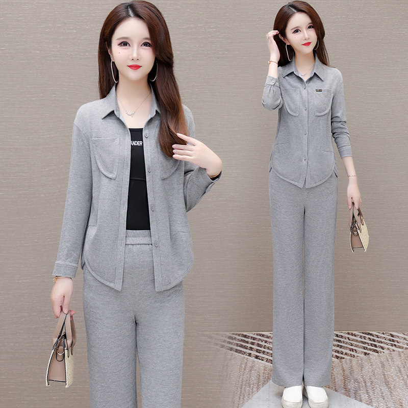 气质时尚套装女2024年春季新款韩版修身拼接纯色女装休闲两件套潮