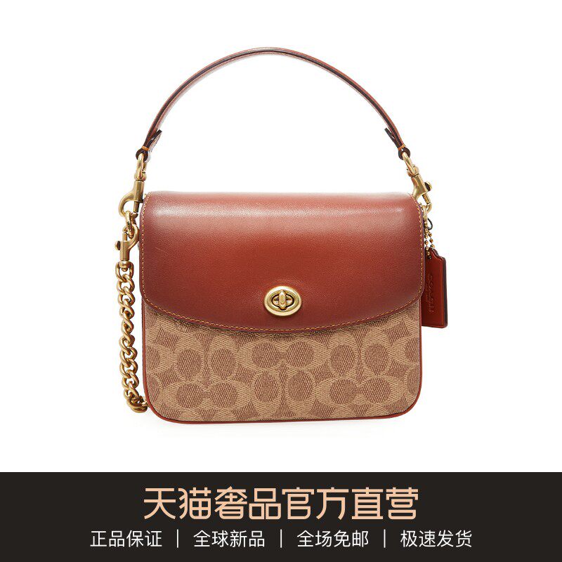COACH/蔻驰经典款多色牛皮拼接LOGO字母老花链条手提斜挎包女包