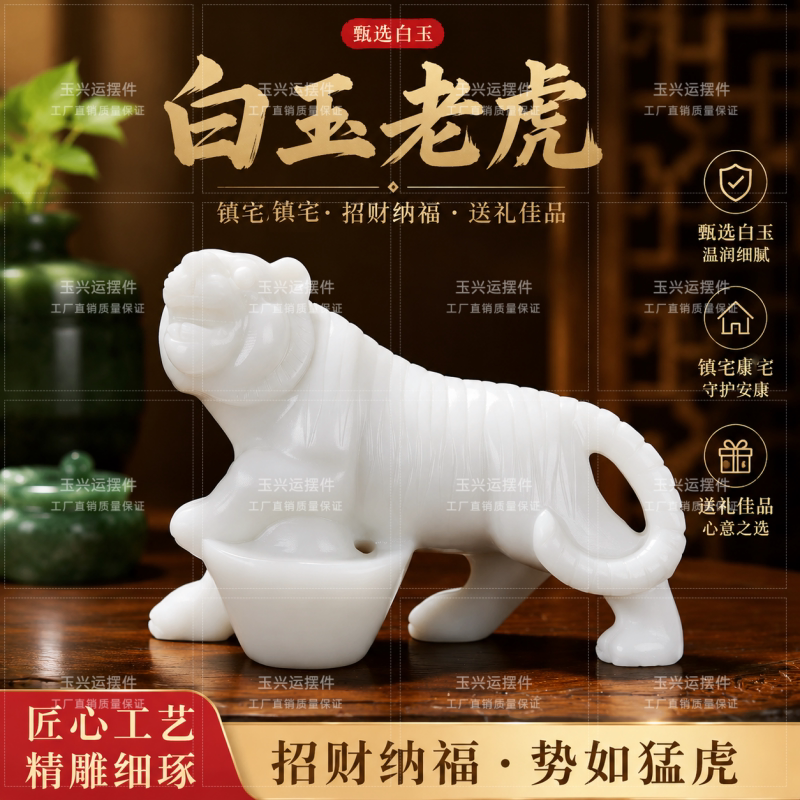 白玉生肖虎招财镇宅摆件送礼