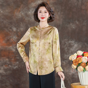 齐黛新中式真丝高端品牌上衣女2025新款长袖提花复古减龄妈妈衬衫