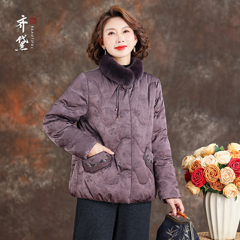 妈妈羽绒服官方旗舰店正品女品牌短款2025冬季毛领加厚白鸭绒外套