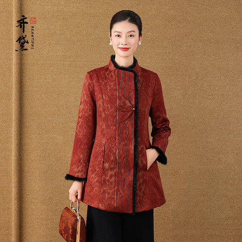 新中式国风女装2025新款羽绒服加厚毛领中长款真丝羊毛鹅绒服外套