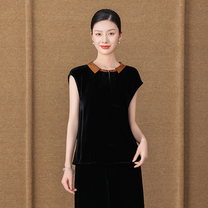 齐黛品牌丝绒真丝上衣2025秋新款无袖气质优雅内搭打底桑蚕丝小衫