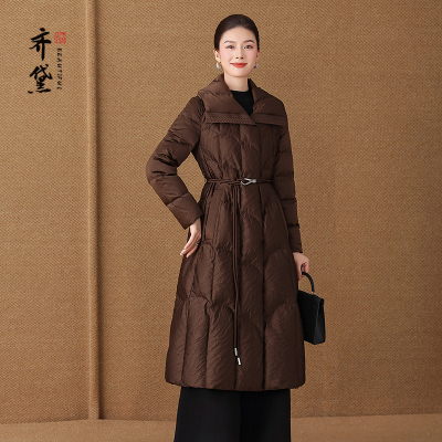 齐黛品牌羽绒服女款中长款2025冬季新款加厚款过膝保暖妈妈装外套