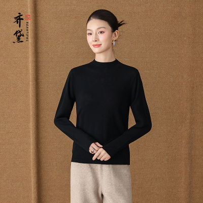 黑色美丽诺羊毛打底衫女2025秋冬新款长袖半高领内搭毛衣针织上衣