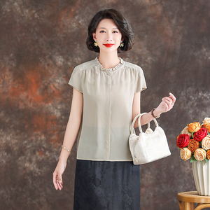 齐黛杭州真丝蚕桑丝上衣女2025夏季新款短袖气质显瘦T恤妈妈衬衫