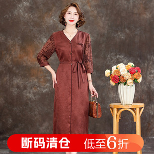 桑蚕丝真丝裙子 宽松妈妈装 名牌香云纱连衣裙女2025新款 V领五分袖