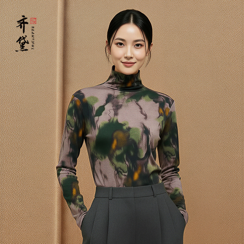 中年妈妈双层保暖羊毛打底衫中老年女装秋冬内搭半高领纯羊毛毛衣