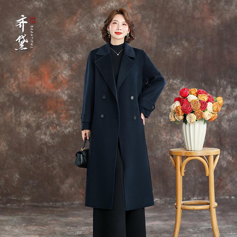 齐黛妈妈经典高端双面羊绒大衣女中长款2025秋冬新款羊绒毛呢外套