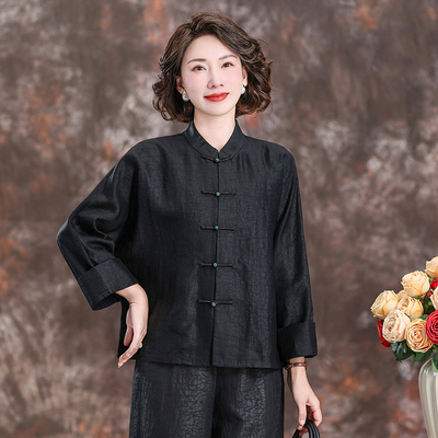 香云纱外套年轻款女2025春夏新款复古盘扣中式小众桑蚕丝真丝上衣