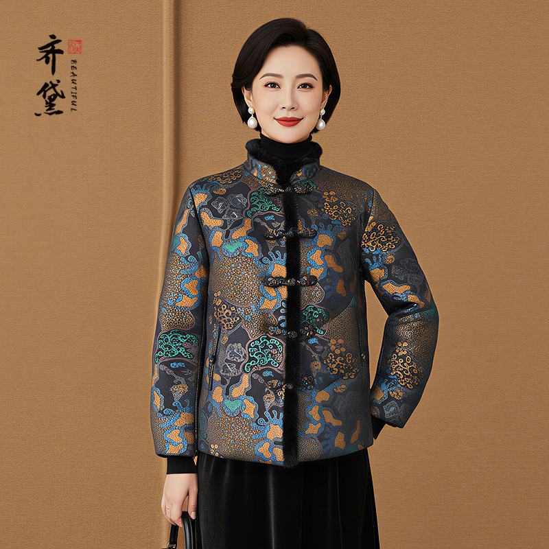 新中式国风女装妈妈羽绒服女2025冬季新款唐装复古洋气加厚短外套