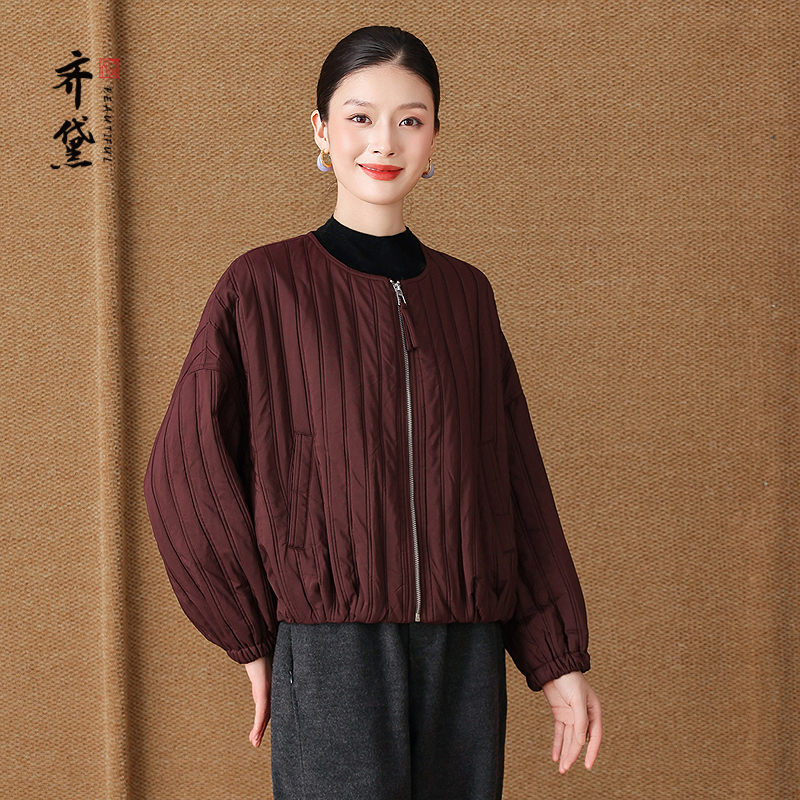 齐黛品牌休闲夹克外套女洋气2025秋冬新款加厚长袖气质妈妈装上衣