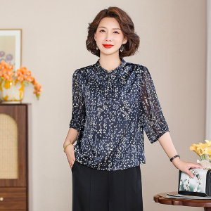 齐黛品牌桑蚕丝真丝上衣女2025春夏新款印花洋气减龄复古妈妈衬衫