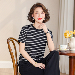 齐黛品牌杭州真丝蚕桑丝上衣女2025春夏新款针织衫妈妈桑蚕丝T恤