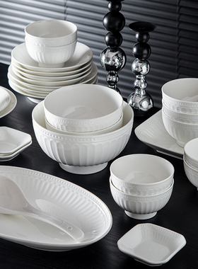 雅诚德个人专用饭碗家用2024新款浮雕陶瓷汤碗釉下彩大号鱼盘菜盘