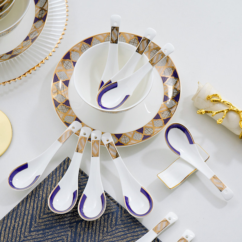 10个家用骨瓷小汤勺饭勺轻奢陶瓷粥勺调羹圆头汤匙瓷勺子喝汤小勺