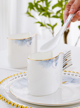 轻奢家用骨瓷勺子笼勺筒描金厨房汤勺收纳盒陶瓷刀叉筷篓筷子筒