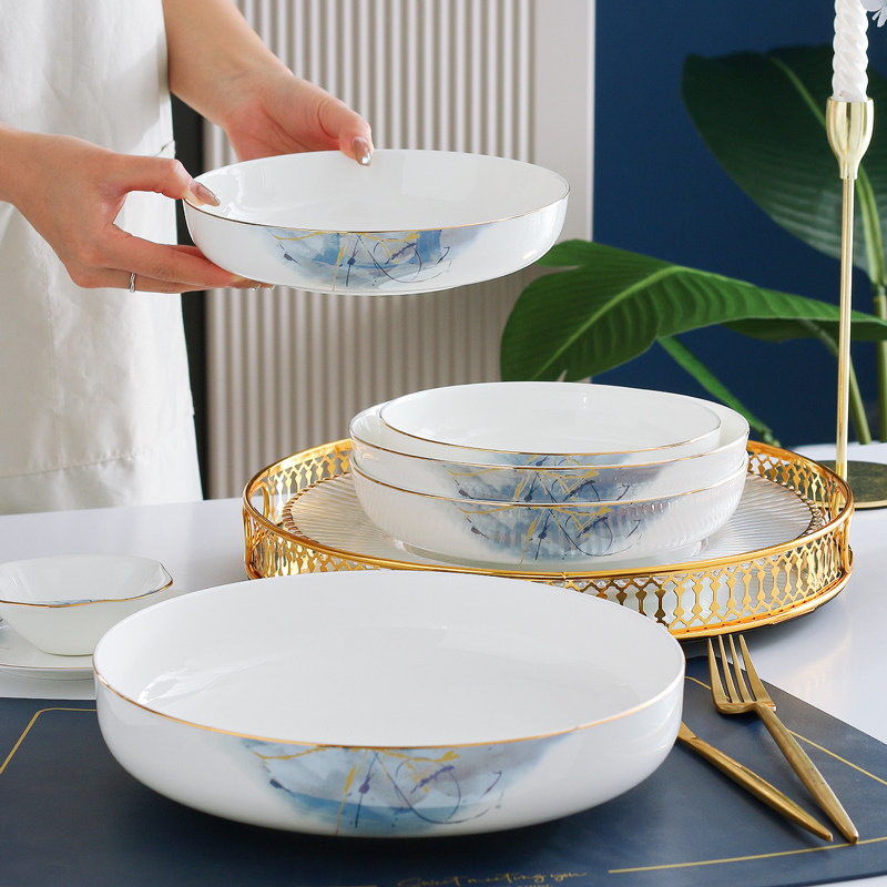 家用金边骨瓷7-10英寸窝盘骨瓷窝盘菜盘轻奢风餐具圆形炒菜盘汤盘,餐饮具,盘,淘宝优惠券,粉丝福利购,淘宝优惠卷