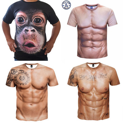 猛男大猩猩短袖t恤假腹肌肌肉男