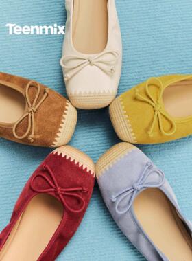 天美意彩虹软糖软底芭蕾浅口单鞋女鞋2026春新款平底小皮鞋BG965