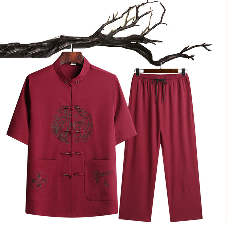 特批风盘扣汉服夏季短袖唐装居士服爸爸装太极服T211,男装民族服装,星座1108-2