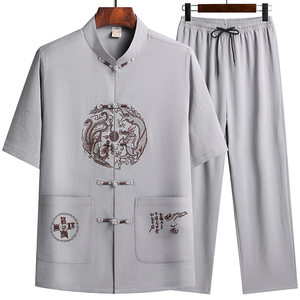 特批风盘扣汉服夏季短袖唐装居士服爸爸装太极服T211P40图片