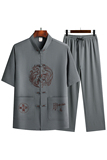 特批T211P40风盘扣汉服夏季短袖唐装套装爸爸装太极服，男装民族服装，星座1108-2