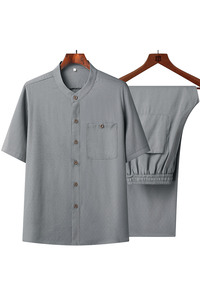 T207P85爸爸装太极服风盘扣汉服中老年夏季短袖唐装爷爷套装图片