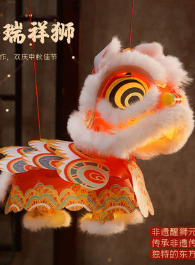 国潮2026年儿童手提马年送男女孩春节礼物手工醒狮灯笼diy材料包
