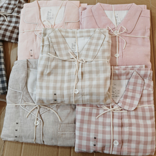 J无印棉双层纱情侣款 套装 家居服 长袖 女士春秋睡衣睡裤 原厂成衣M