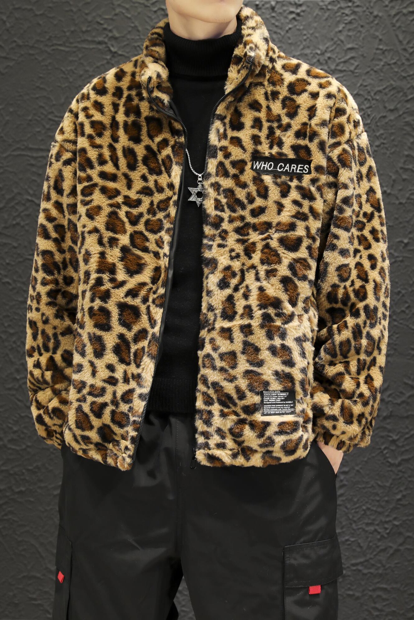 冬季豹纹满身外套保暖羊羔毛休闲棉服男韩版潮流棉衣313B-B01-P65,男装棉衣,星座313B