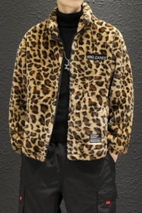 冬季豹纹满身外套保暖羊羔毛休闲棉服男韩版潮流棉衣313B-B01-P65图片