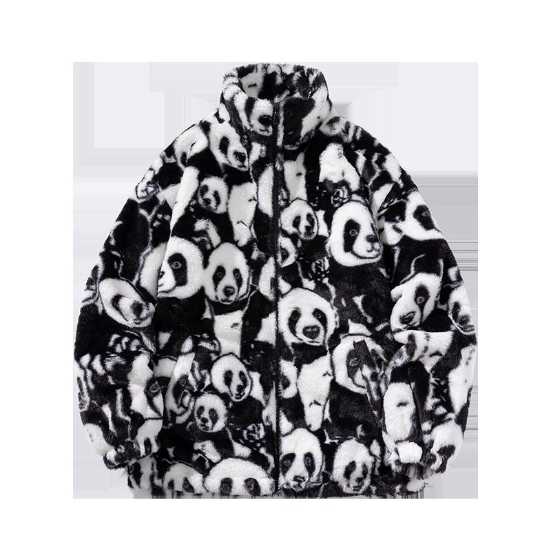 炸街棉服男冬季满印熊猫羊羔毛颗粒绒棉衣厚痞帅棉袄313B-H68-P80图片