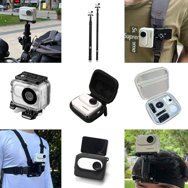 适用影石Insta360X5/GO3S/X3/X4头盔绑带 自行车支架 三折自拍杆图片