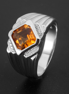 男士轻奢暴力黄水晶方形男士戒指