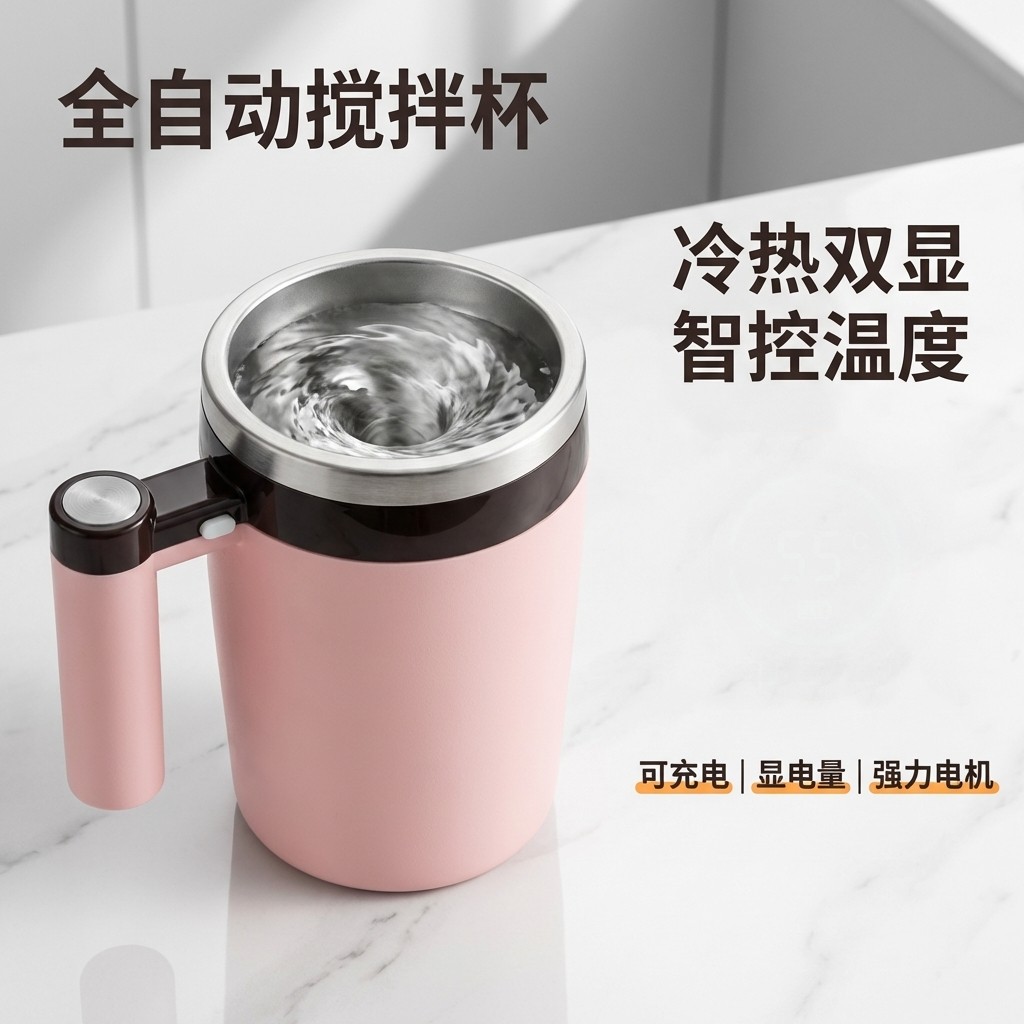 400ml电量温度显示咖啡搅拌杯充电式不锈钢磁化咖啡杯家用便携