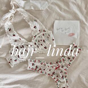 for love and lemons 全罩杯纯棉薄款文胸性感聚拢挂脖内衣刺绣女