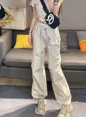速干工装裤女2026春夏高腰美式宽松显瘦休闲直筒束脚裤子薄款